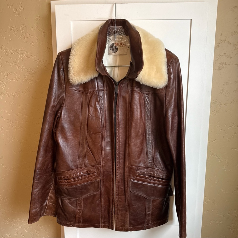 Karen Silton 70s Authentic Vintage 100% Leather Western Jacket Shearling 40 8 10